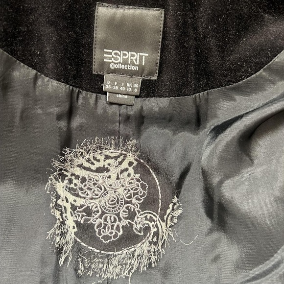 Vintage Esprit Blazer Womens 6 Black Velvet One Button Notch Lapel Jacket - Picture 8 of 11